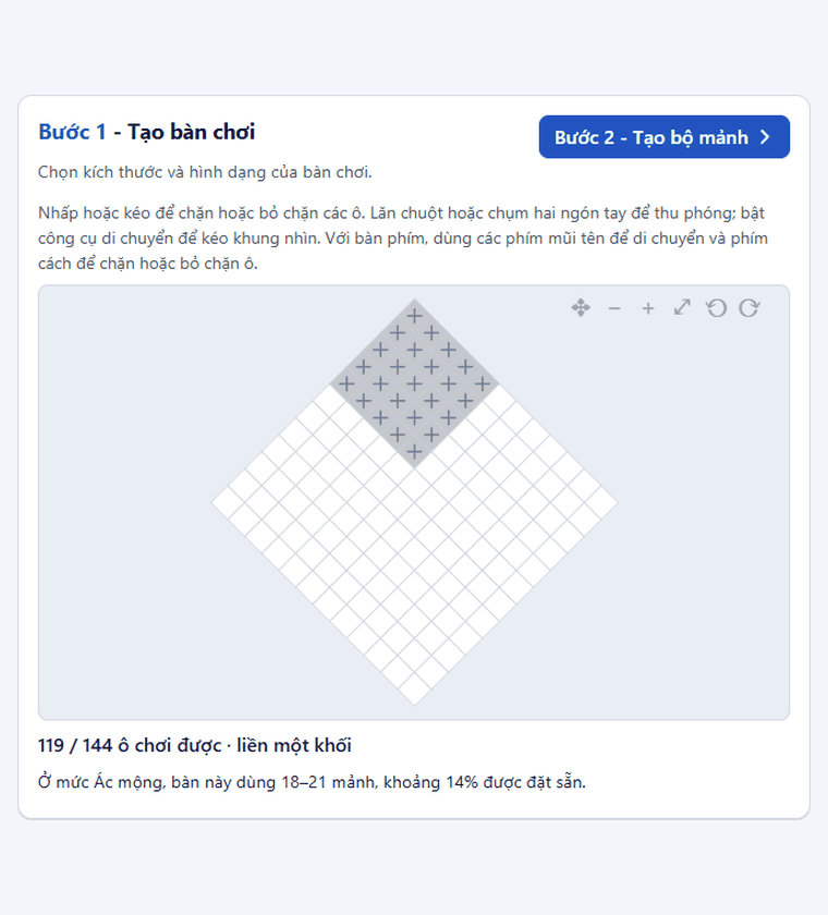 Tạo bàn, sinh đề và tùy chọn in của Pentomino Generator