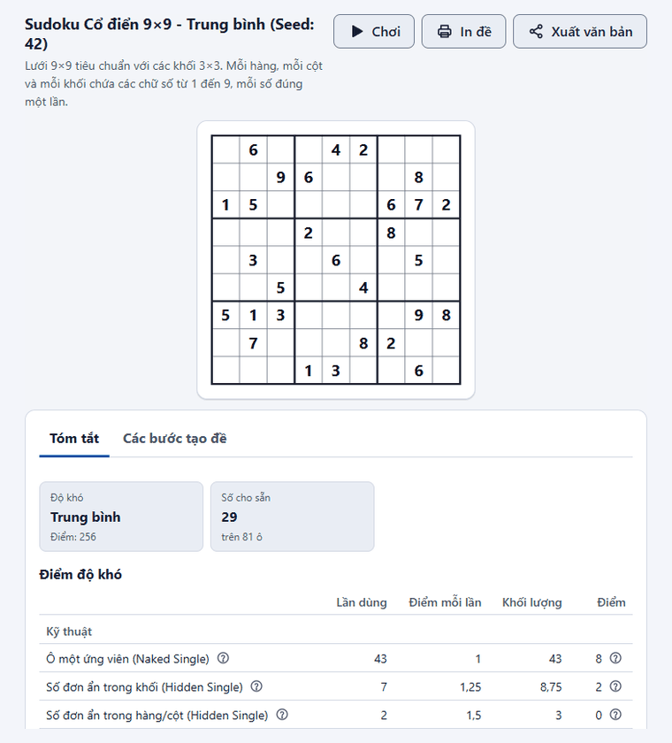 Sinh đề, khám phá biến thể và tùy chọn in của Sudoku Generator